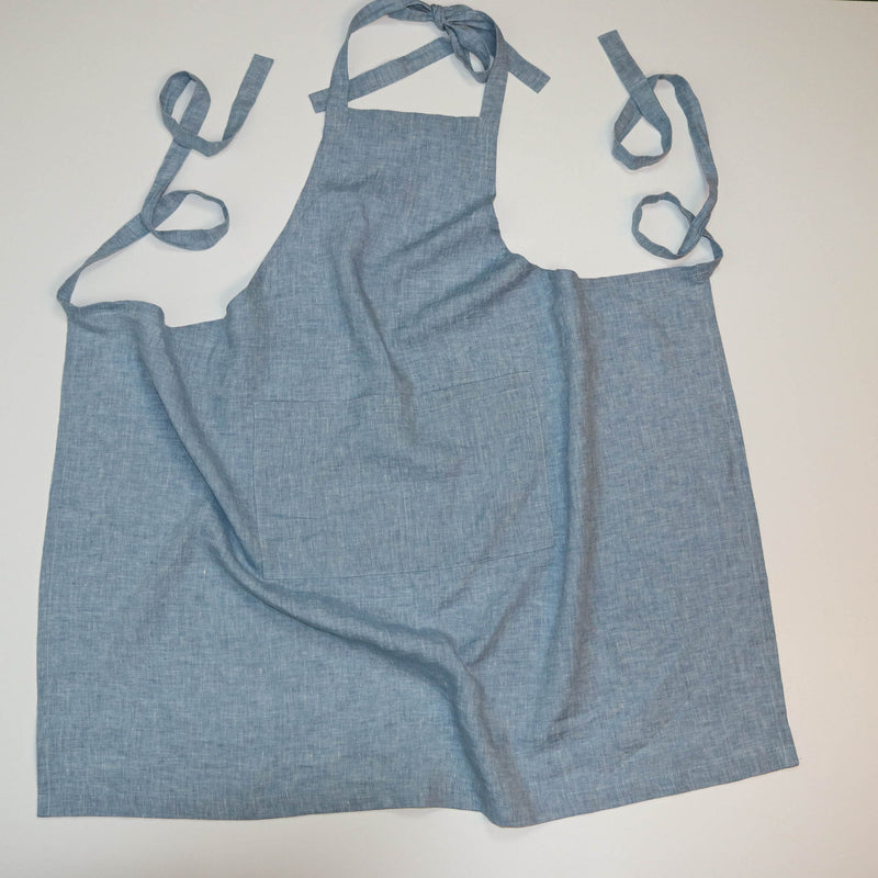 Stone washed linen apron light blue color