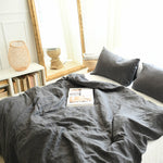 linen duvet set in charcoal color. Includes duvet cover and two pillowcases