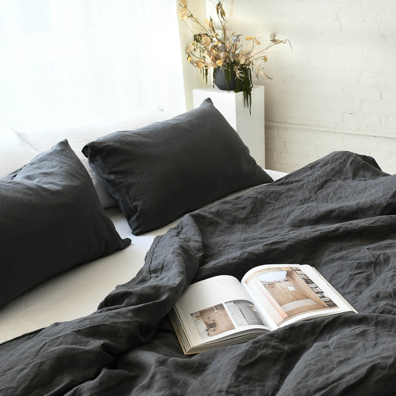 linen bedding set charcoal color
