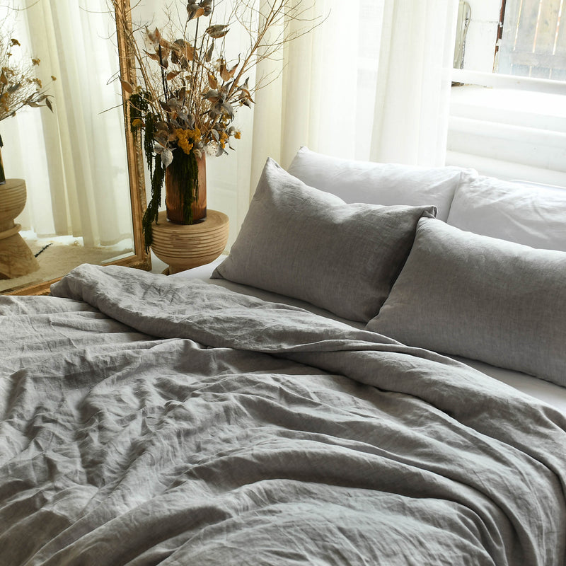 Linen pillowcases in light grey melange. Set of two pillowcases