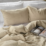linen duvet set in natural color. Includes duvet cover and two pillowcases