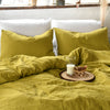 Linen pillowcases in mustard green. Set of two pillowcases