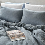 Linen pillowcases in blue melange. Set of two pillowcases
