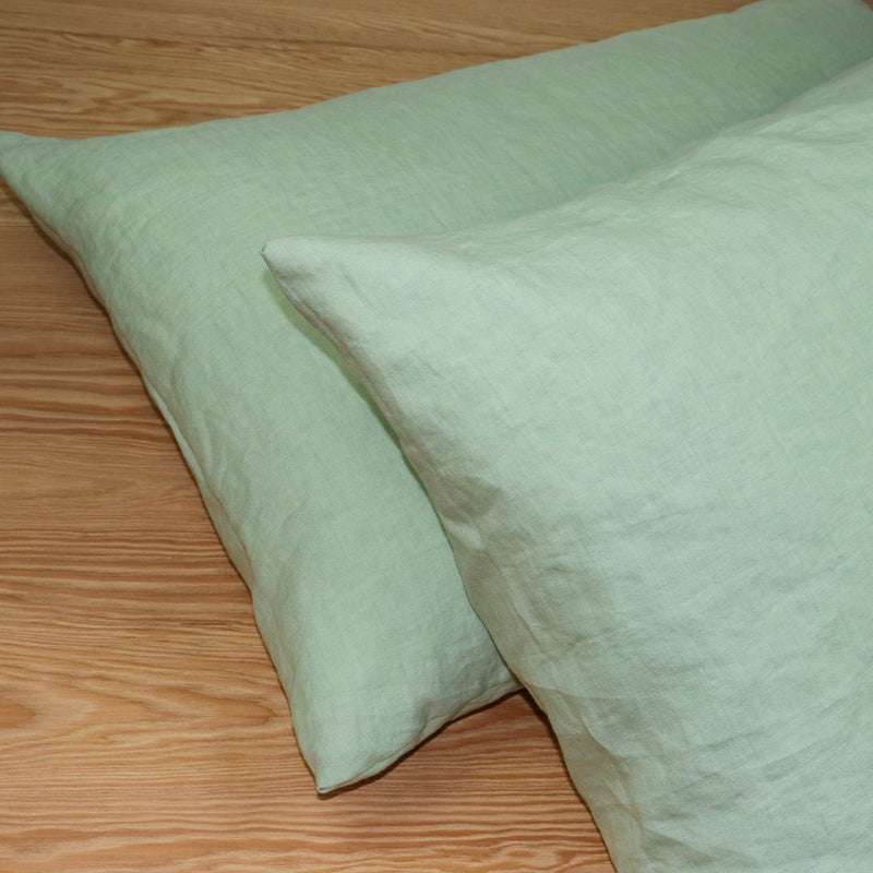 Linen pillowcases in light mint color. Set of two pillowcases
