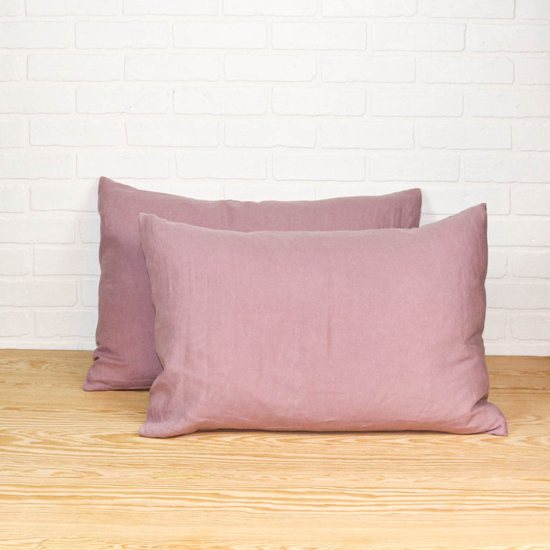 Linen pillowcases in woodrose color. Set of two pillowcases