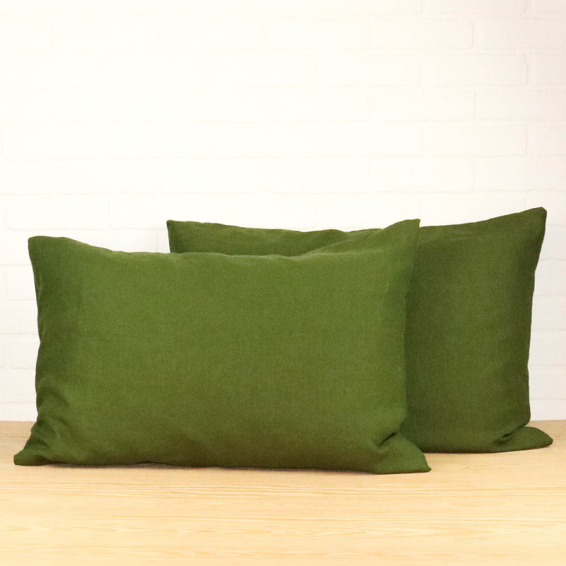 Linen pillowcases in moss green color. Set of two pillowcases